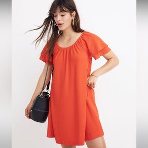 Madewell Red Texture & Thread Tiered-Sleeve Dress Size M